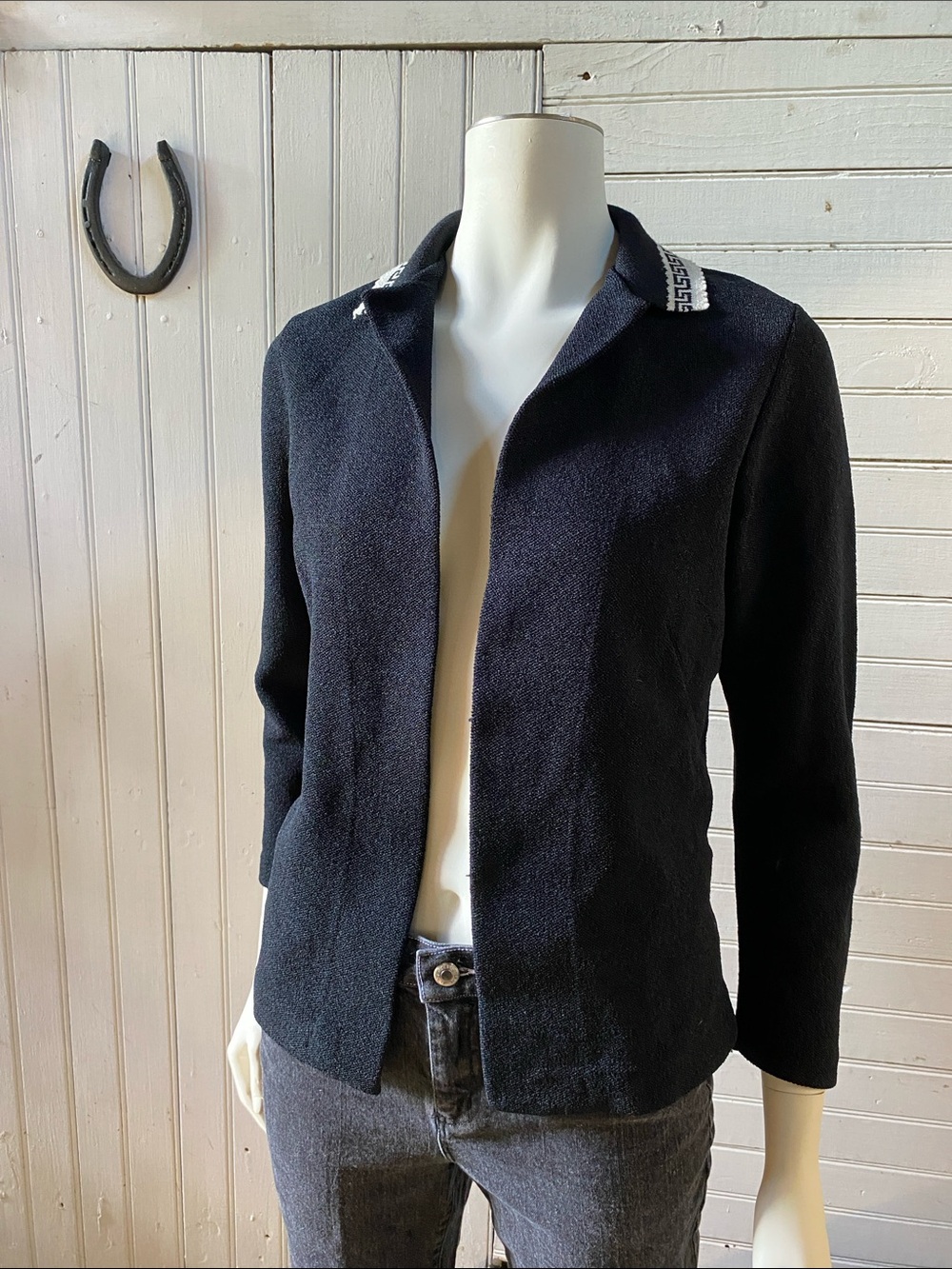 Women's Black Open-Front Blazer with Contrast Collar